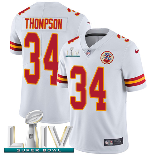 Kansas City Chiefs Nike #34 Darwin Thompson White Super Bowl LIV 2020 Men Stitched NFL Vapor Untouchable Limited Jersey